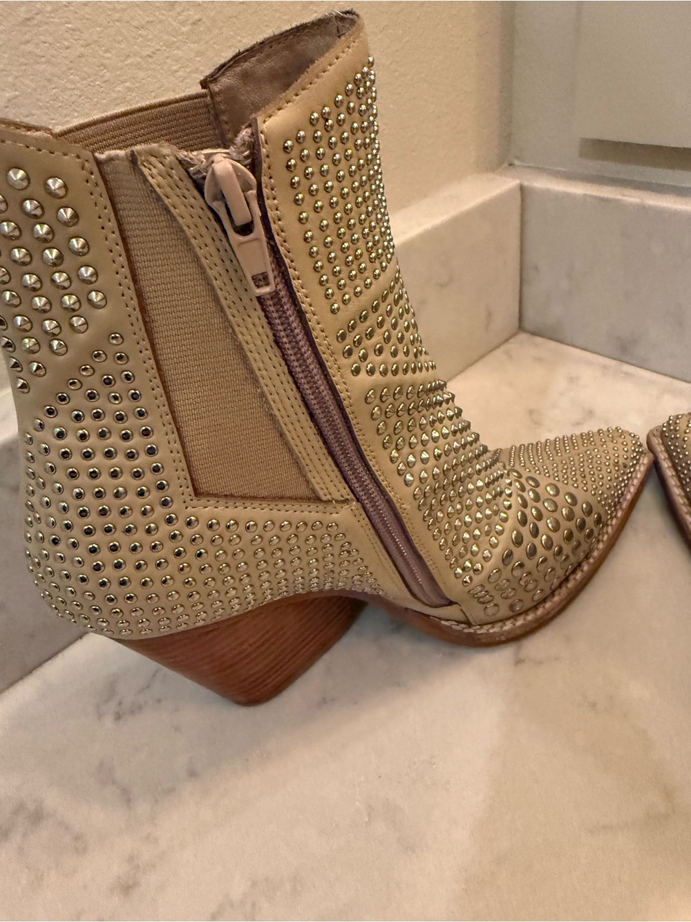 Jeffrey Campbell Beige Studded Pointed-Toe Ankle Boots - Picture 3 of 6